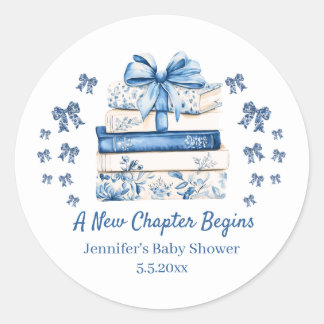 Sticker Rond new chapter begins,blue bow books baby shower cute