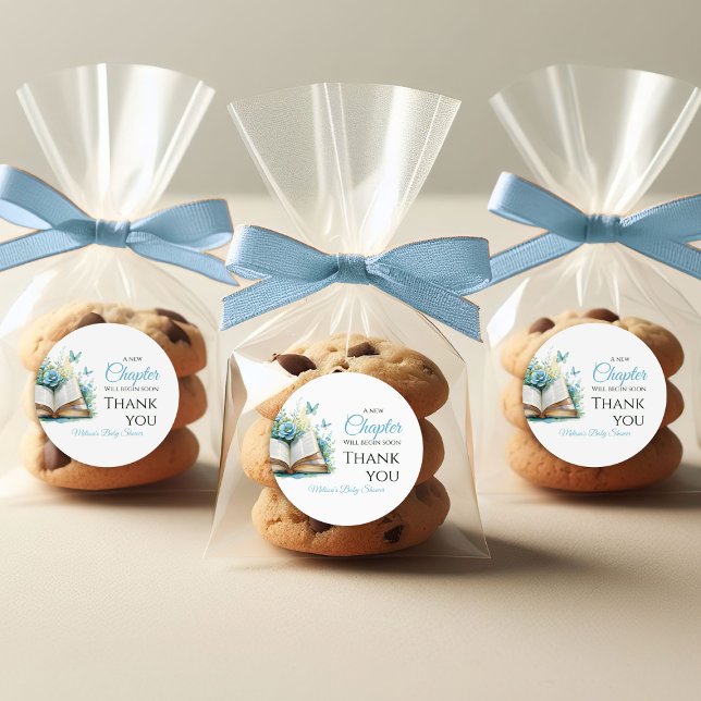 Sticker Rond New Chapter Boy Blue Brunch StoryBook Baby Shower (Créateur téléchargé)