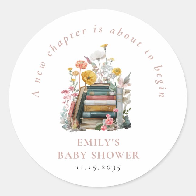 Sticker Rond New Chapter Floral Baby Shower (Devant)