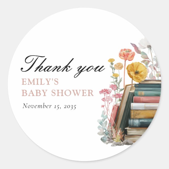 Sticker Rond New Chapter Floral Baby Shower (Devant)