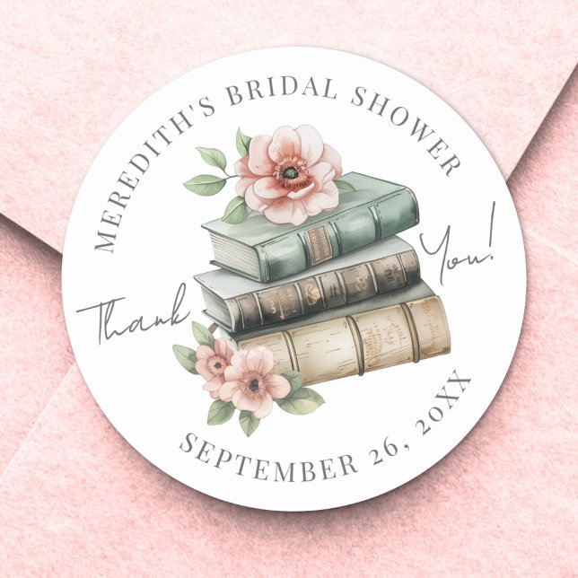 Sticker Rond New Chapter Floral Book Bridal Shower Thank You (New Chapter Floral Book Bridal Shower Thank You Classic Round Sticker)