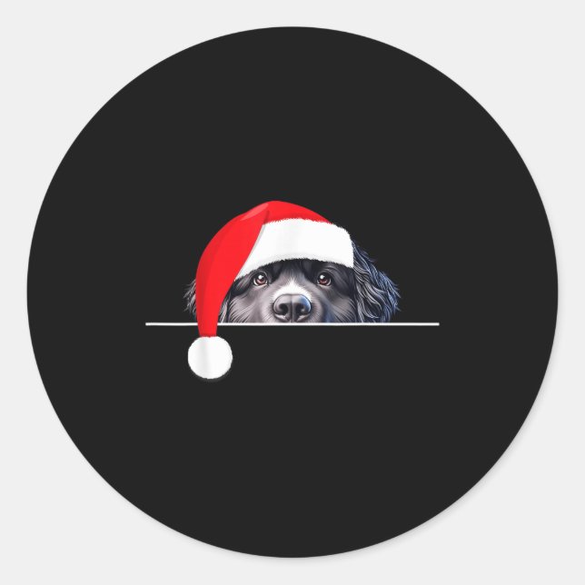 Sticker Rond New Foundland Dog Lover Funny Santa Hat Christmas  (Devant)