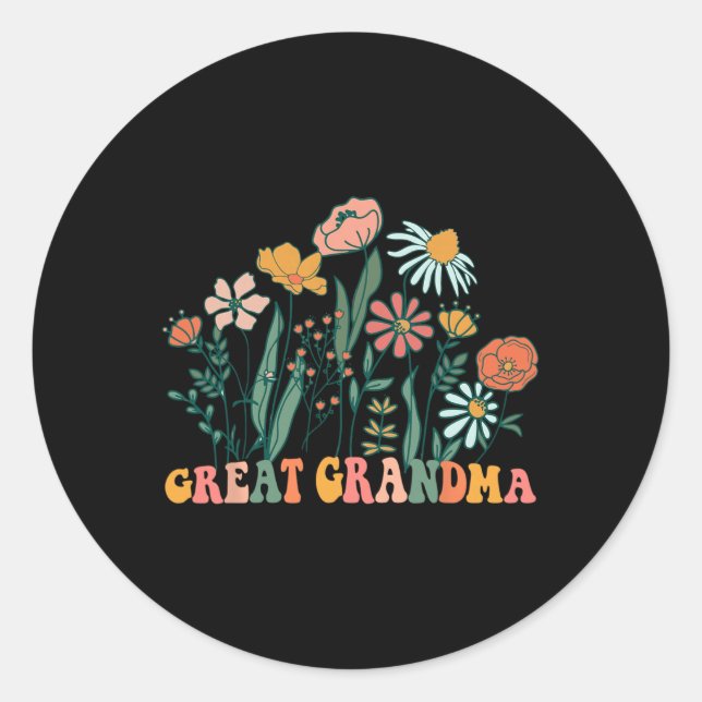 Sticker Rond New Great Grandma Wildflower First Birthday &amp;  (Devant)