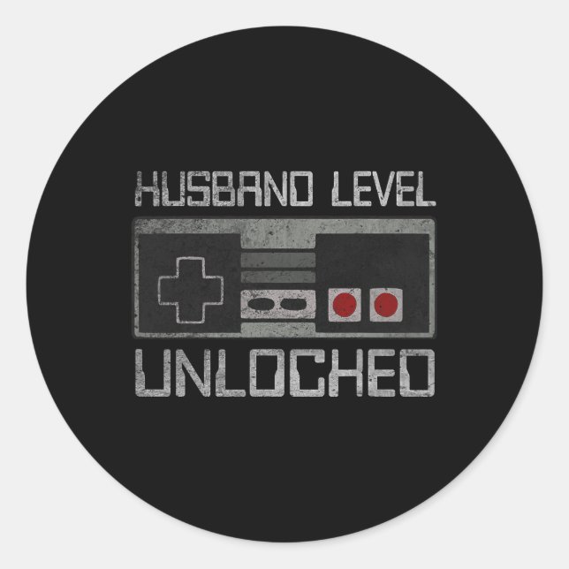 Sticker Rond New Husband Level Unlocked Just Married Gamer Bach (Devant)