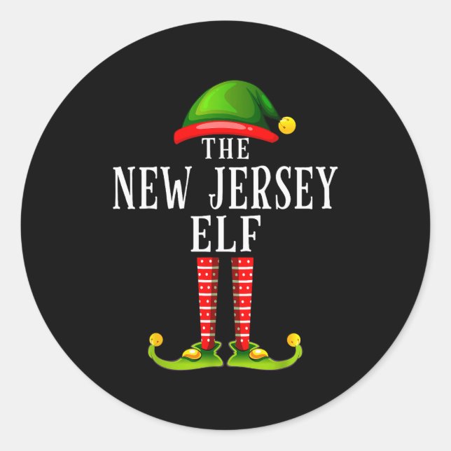 Sticker Rond New Jersey Elf Christmas Matching Family Group Pjs (Devant)