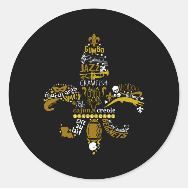 Sticker Rond New Orleans Fleur-de-lis Southern Life Men Women  (Devant)