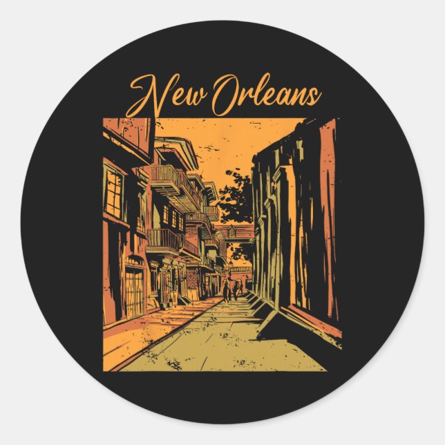 Sticker Rond New Orleans Louisiana Souvenir Bourbon Street  (Devant)