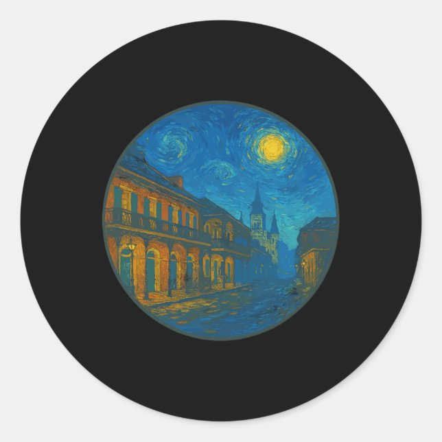 Sticker Rond New Orleans Louisiana - Van Gogh Starry Night Styl (Devant)