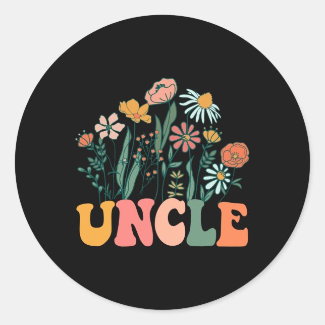 Sticker Rond New Uncle Wildflower First Birthday &amp; Baby Sho (Devant)