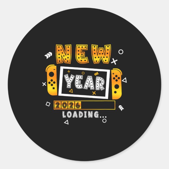 Sticker Rond New Year 2026 Loading Video Gamers New Years Eve P (Devant)