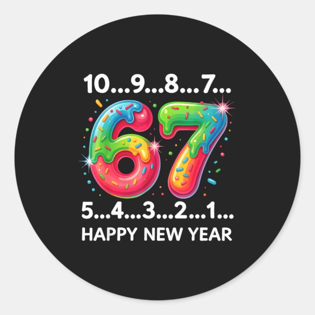 Sticker Rond New Year 67 Candy Countdown Funny Happy New Year 2 (Devant)