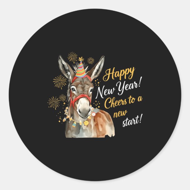 Sticker Rond New Year Farm Animal Farmgirl Happy New Year  (Devant)