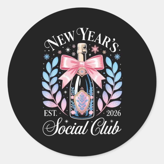 Sticker Rond New Year’s Social Club 2026 Elegant Champagne Art  (Devant)