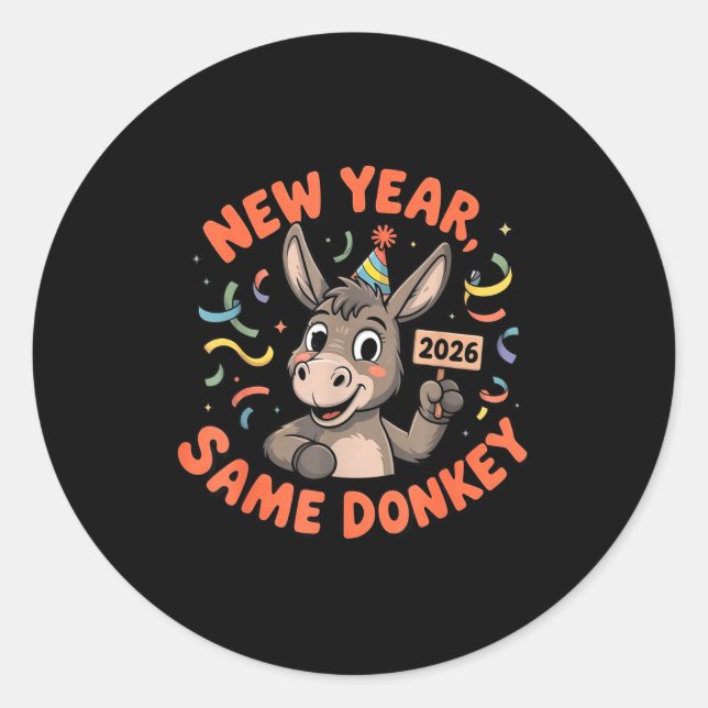 Sticker Rond New Year Same 2026 Funny Farm Animal Family Matchi (Devant)
