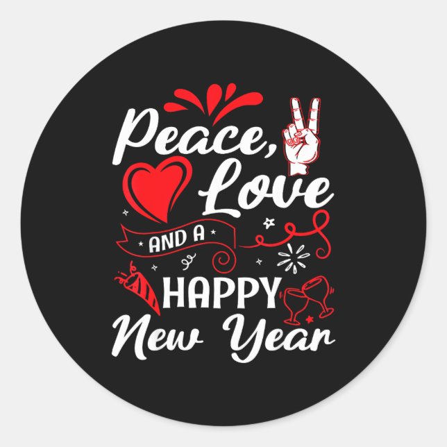 Sticker Rond New Year Wishes, Peace, Love, Happy New Year, New  (Devant)