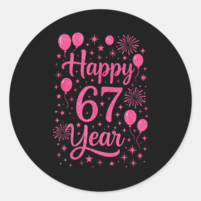 Sticker Rond New Year's Eve 2026 Happy 67 Year Gen Z Funny Meme (Devant)