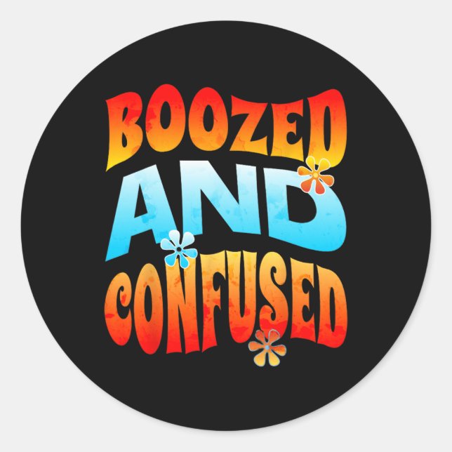 Sticker Rond New Years Eve Boozed And Confused Retro 2025 Adult (Devant)
