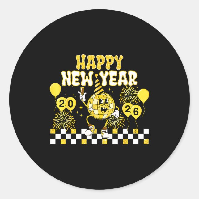 Sticker Rond New Year's Eve Hello 2026 Happy New Year 2026 Disc (Devant)