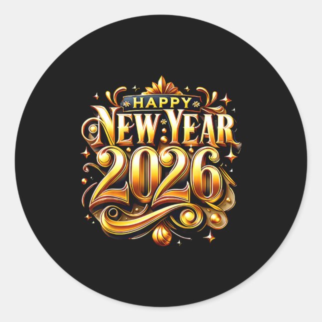 Sticker Rond New Years Eve Party Supplies 2026 Happy New Year F (Devant)
