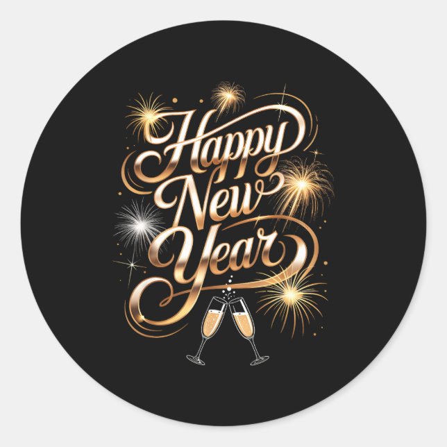 Sticker Rond New Years Eve Party Supplies 2026 Happy New Year F (Devant)