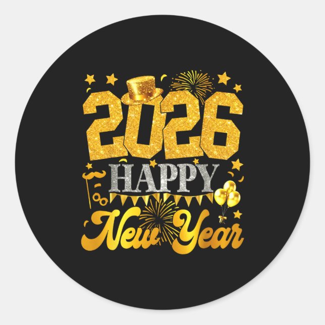 Sticker Rond New Years Eve Party Supplies 2026 Happy New Year F (Devant)