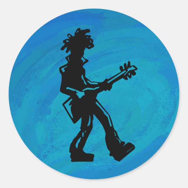 Sticker Rond New York Boogie Nights Guitare Bleu (Devant)