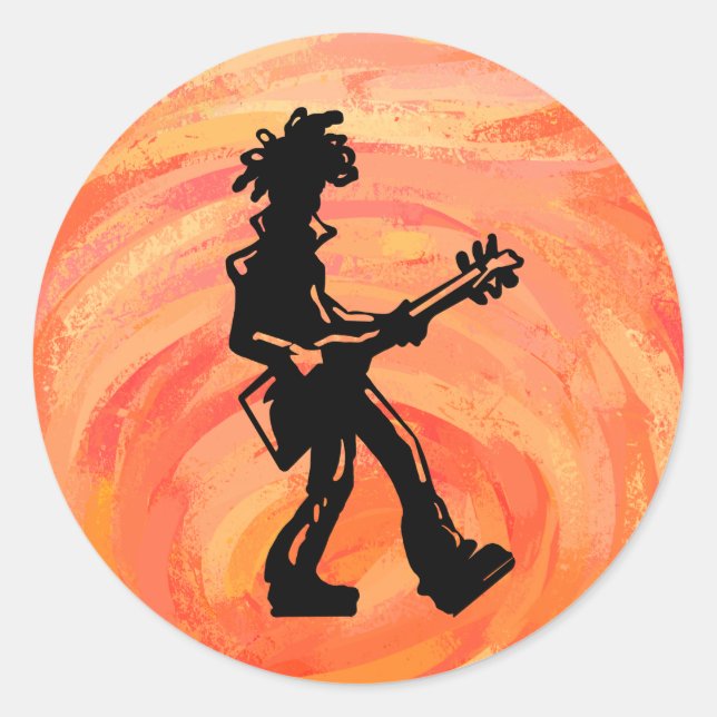 Sticker Rond New York Boogie Nights Guitare Orange (Devant)