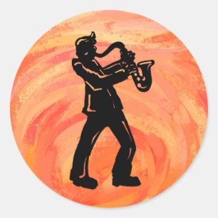 Sticker Rond New York Boogie Nights Saxophone Orange