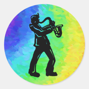 Sticker Rond New York Boogie Nuits Saxophone Rainbow
