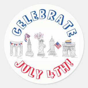 Sticker Rond New York City 4 juillet feux d'artifice NYC Célébr