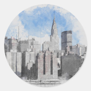 Sticker Rond New York City Manhattan Skyline