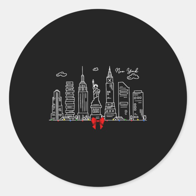 Sticker Rond New York City Skyline Christmas Lights Nyc New Yor (Devant)