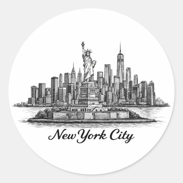 Sticker Rond New York City Skyline Line Art Illustration (Devant)