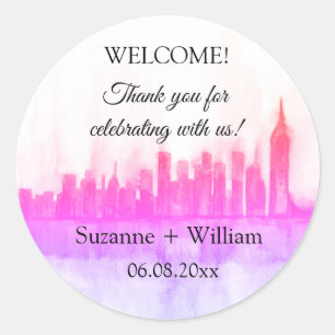 Sticker Rond NEW YORK CITY skyline rose Faveurs Mariage classiq