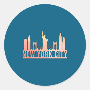 Sticker Rond New York City Usa Paysage Urbain Toit Drôle Cadeau