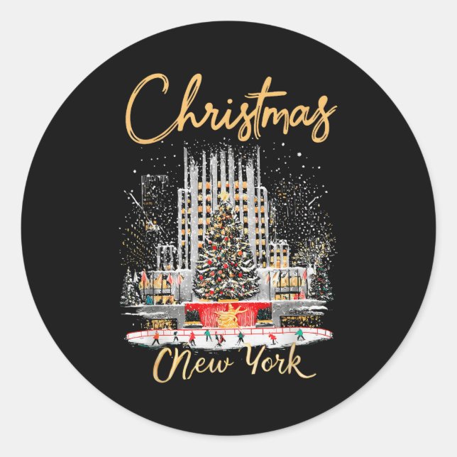 Sticker Rond New York Ny Christmas Girl Trip Matching  (Devant)