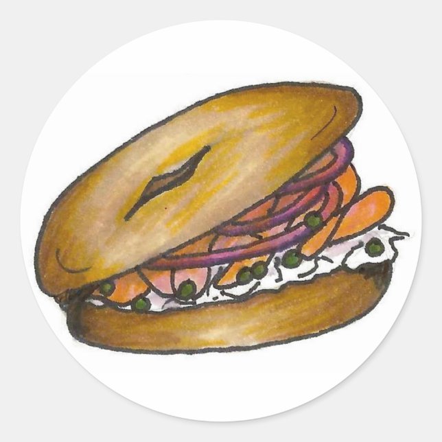 Sticker Rond New York NYC Plain Bagel Cream Cheese Capers Lox (Devant)