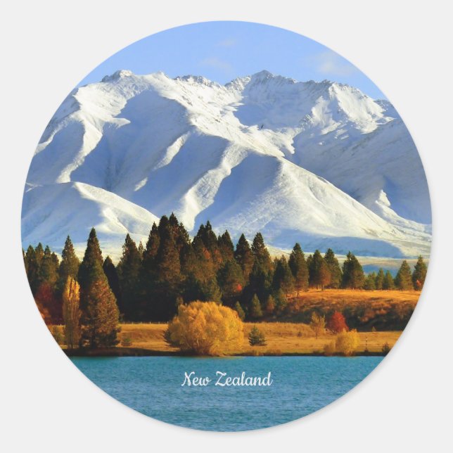 Sticker Rond New Zealand Mountain Landscape (Devant)