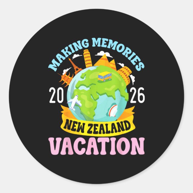 Sticker Rond New Zealand Vacation 2026 Travel Making Memories F (Devant)
