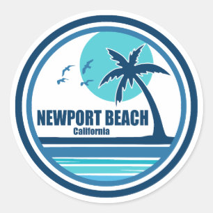 Sticker Rond Newport Beach Californie Palmier Oiseaux
