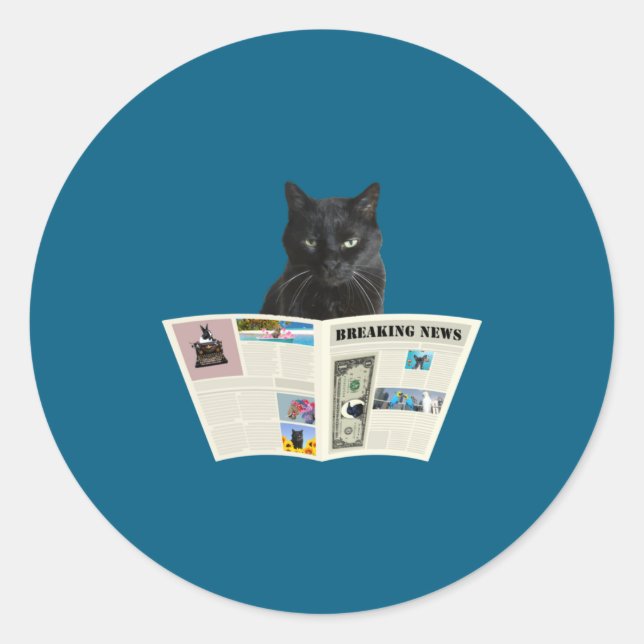 Sticker Rond Newspaper Breaking News Black Cat Au Journal _1  (Devant)