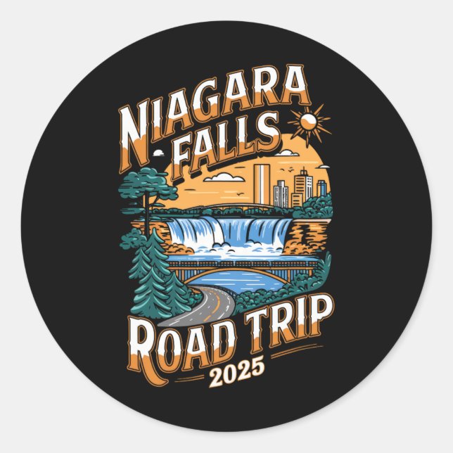 Sticker Rond Niagara Falls Road Trip 2025 - Vacances d'été (Devant)