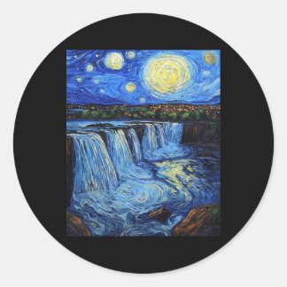 Sticker Rond Niagara Falls - Van Gogh Style - Starry Night 
