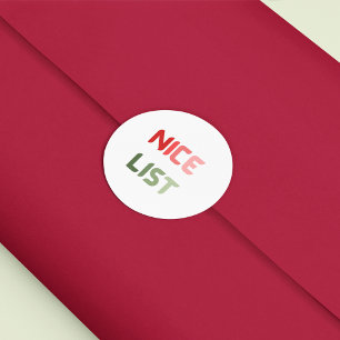 Sticker Rond Nice Liste Rouge Vert Noël Round Funny Cadeau