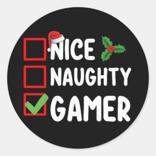 Sticker Rond Nice Naugher Liste de Noël Jeu Père Noël