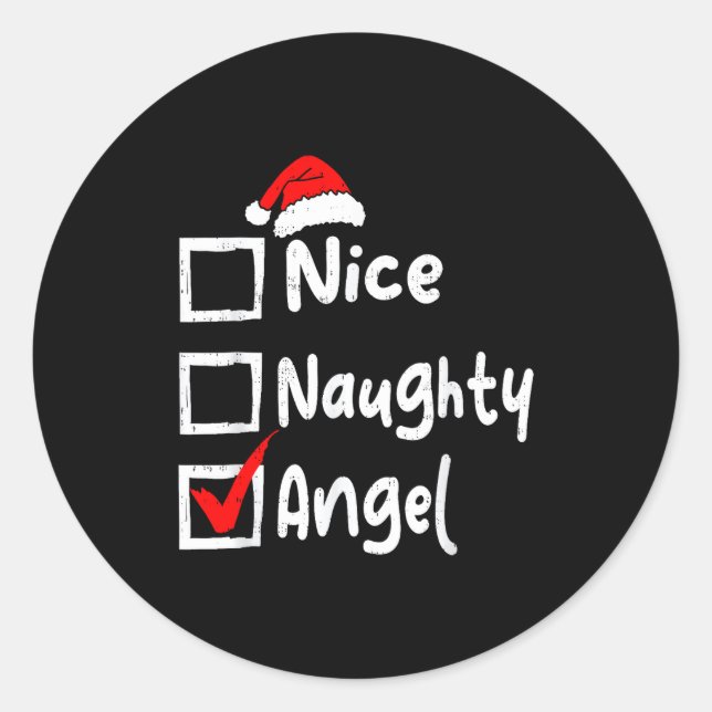 Sticker Rond Nice Naughty Angel Funny Christmas List Family Mat (Devant)