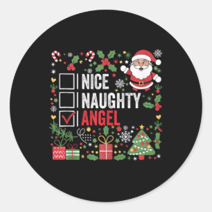 Sticker Rond Nice Naughty Angel Funny Noël Père Noël Tan
