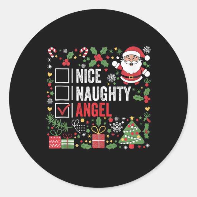 Sticker Rond Nice Naughty Angel Funny Noël Père Noël Tan (Devant)