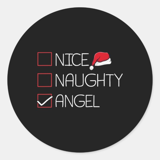 Sticker Rond Nice Naughty Angel Noël Pyjama Drôle Humour X- (Devant)