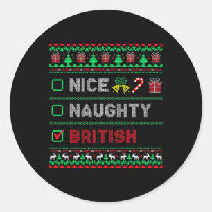 Sticker Rond Nice Naughty British Christmas Checklist Angleterr